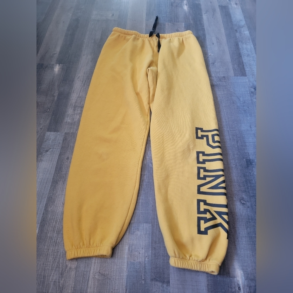 PINK Victoria's Secret Mustard Yellow Track Pants with Black Logo